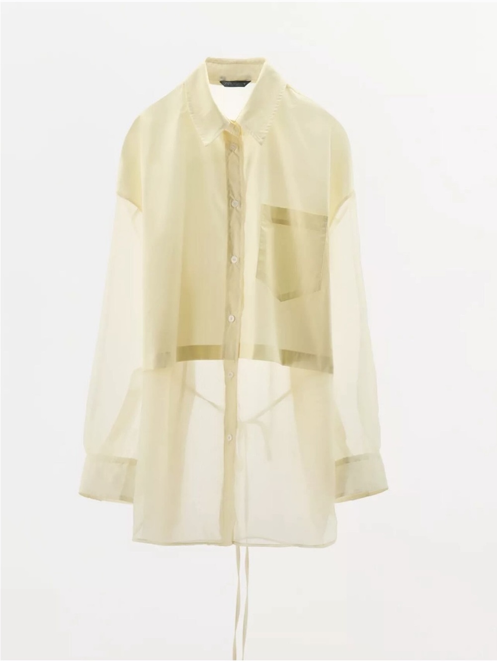 ZARA Light Yellow Combination Button-Up Oversized Shirt. M NWT